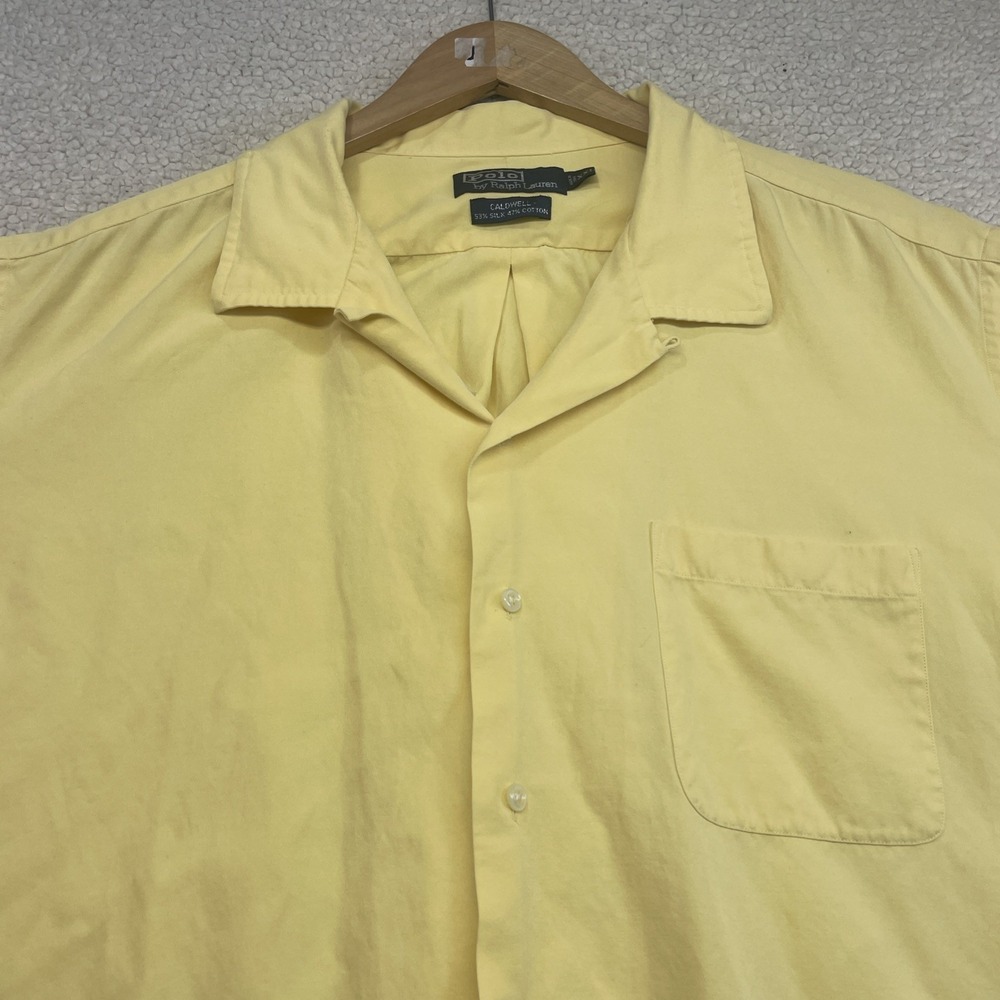 Polo Ralph Lauren Shirt Mens XXL Yellow Caldwell Camp Silk Cotton Short Sleeve